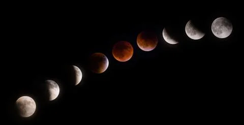 Supermoon lunar eclipse phases on September 27 2015 Stock Photos