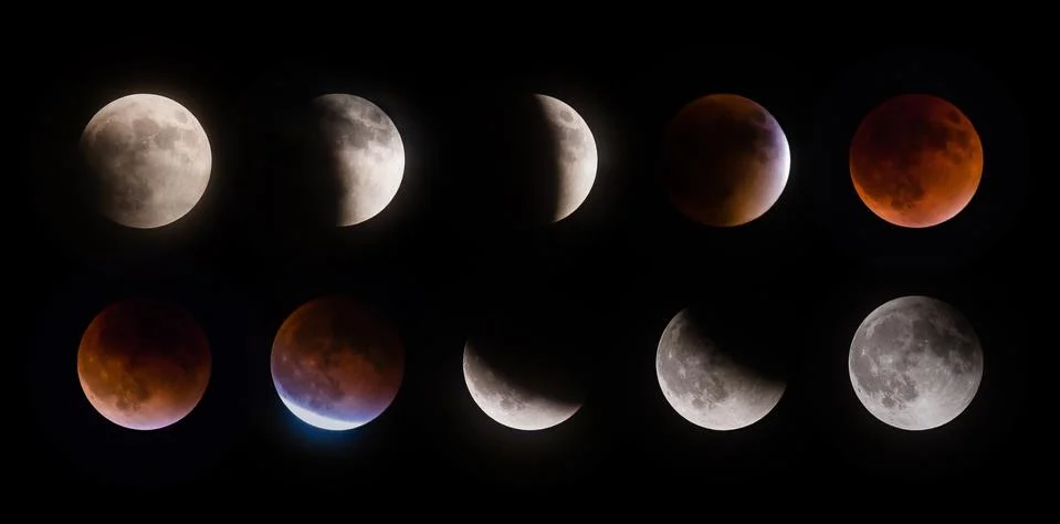 Supermoon lunar eclipse phases on September 27 2015 Stock Photos
