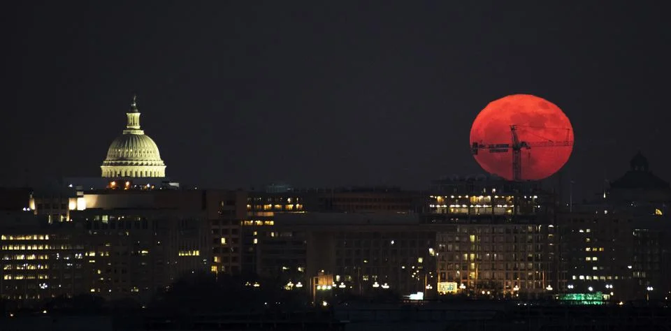 A supermoon occurs when the moon's orbit is closest perigee to Earth at the.. Stock Photos