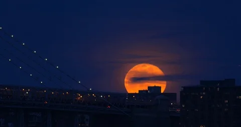 Supermoon over Williamsburg Bridge in New York. Video stock 103292897