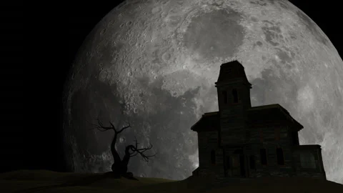 Supermoon Rises above Old House Stock Footage 249435548