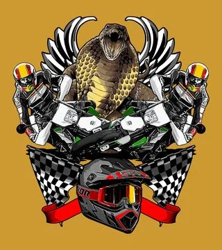 Supermoto and winged snake vector template Stock Illustration