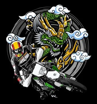 Supermoto with dragon background vector template Stock Illustration