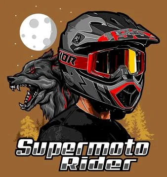 Supermoto rider wolf background vector template Stock Illustration