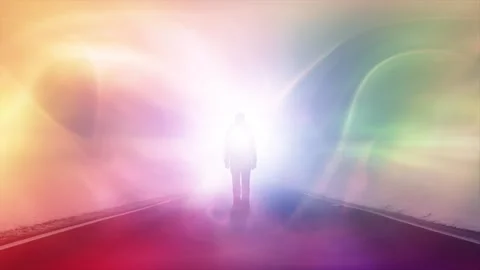Supernatural colored light and a standing man looping background Stock Footage 332813237
