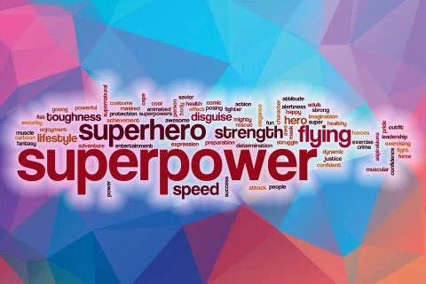 Superpower word cloud with abstract background Illustrazione stock