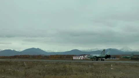 Supersonic all-weather fighter interceptor double Mikoyan MiG-31 Foxhound Stock-Footage 12723584