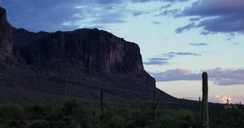 Superstition Mountains - cacti - blue hour 스톡 동영상 201085392