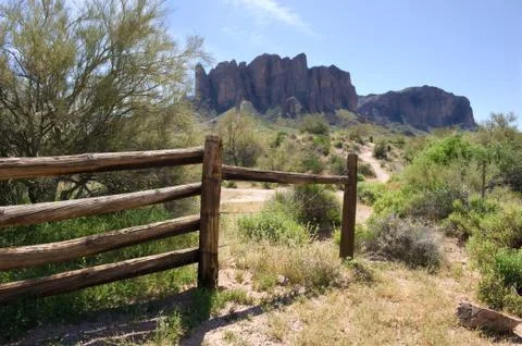 Superstition mountains setting Stock Photos