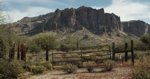Superstitions pan with fence Stock Footage 166078355