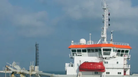Superstructure and Navigational Bridge of Offshore Special Purpose Dredger Ship Stock Footage 67664179