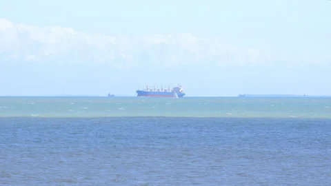 Supertanker passing off Ile de ré in the Atlantic Ocean Stock Footage 247396974