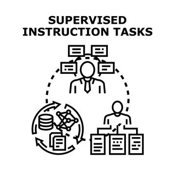 Supervised instruction tasks in data learning process Stock Illustration