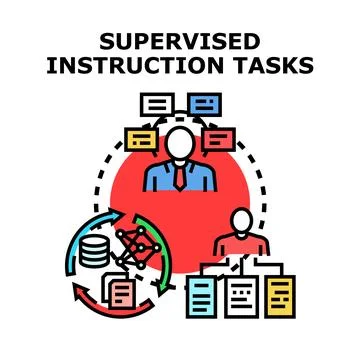 Supervised instruction tasks in data learning process Stock Illustration