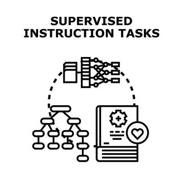 Supervised instruction tasks in machine learning concepts 스톡 일러스트
