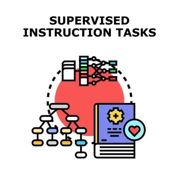 Supervised instruction tasks in machine learning concepts イラスト素材