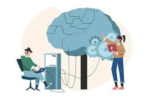 Supervised Learning and AI System Training Illustration Illustrazione stock