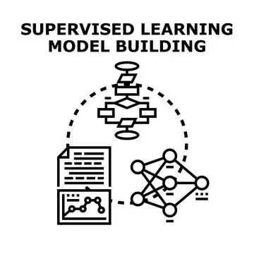 Supervised learning model building process illustration Stock Illustration