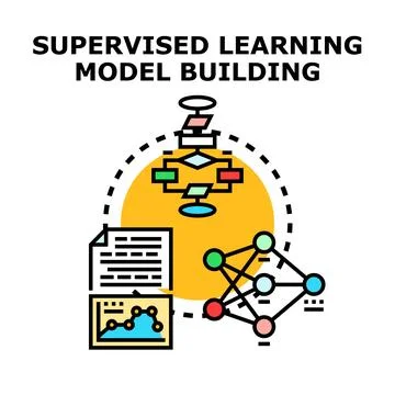 Supervised learning model building process illustration Stock Illustration