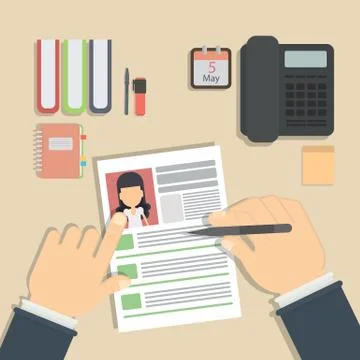 Supervising and accepting resume. Illustrazione stock