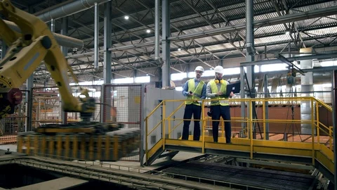 Supervision process of bricks' transportation held by two engineers Stock Footage 114311475