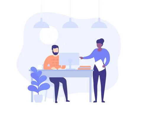 Supervisor and employe working at the computer Stock Illustration