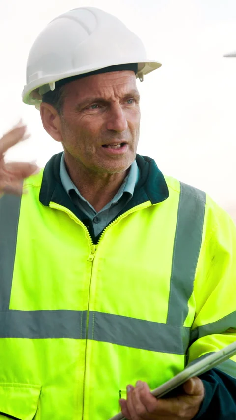 Supervisor, construction site and man with tablet for discussion, meeting or Stock Footage 336201740