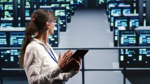 Supervisor doing regular server upgrades Stock Photos