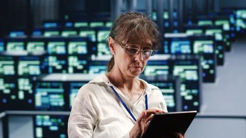 Supervisor doing server upgrades Stock Photos