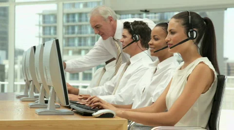 Supervisor Managing a Call Center Team Stock Footage 853648