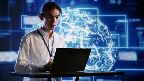 Supervisor overseeing AI systems 写真素材
