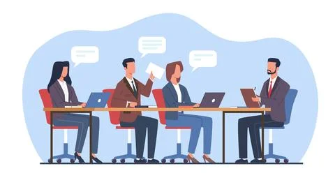 Supervisor takes notes at meeting while listening to employee information. Male Stock Illustration