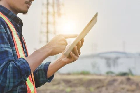 Supervisor use tablet checking inspection project building construction proje Stock Photos