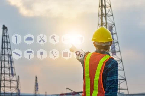 Supervisor use tablet checking inspection project building construction proje Stock Photos