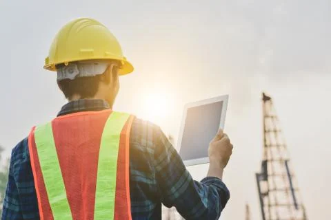 Supervisor use tablet checking inspection project building construction proje Stock Photos