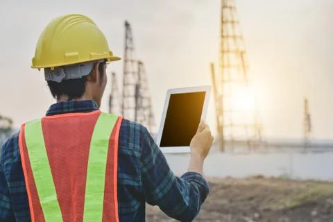 Supervisor use tablet checking inspection project building construction proje Stock Photos