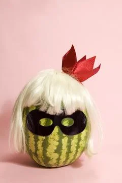 Superwatermelon wearing a black mask Stock Photos
