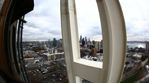 Superwide view from inside the elevator going down on the Space Needle. Stock Footage 50527137