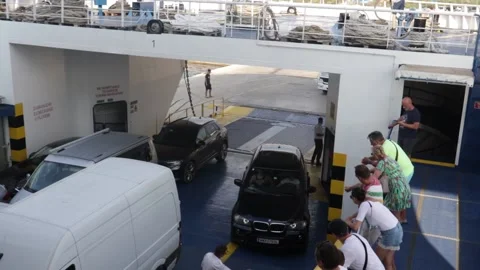 Supetar Croatia August 2020 View of cars boarding the car ferry. Last truck e Stock Footage 137793736