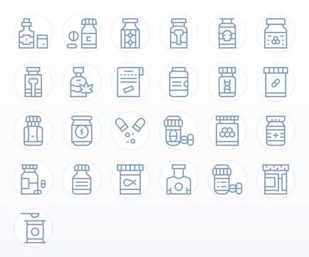 Supplement Professional Vector Set with 25 Regular Line Pixel Optimized Hig.. Stock Illustration