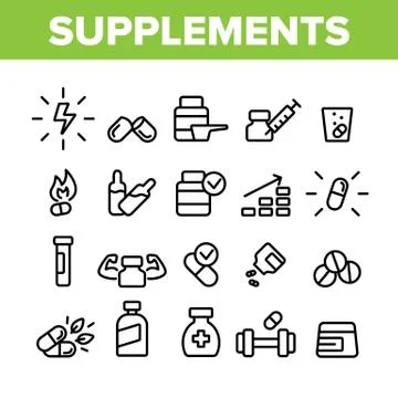 Supplements Collection Elements Icons Set Vector Illustrazione stock