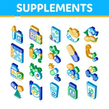 Supplements Isometric Elements Icons Set Vector Illustrazione stock