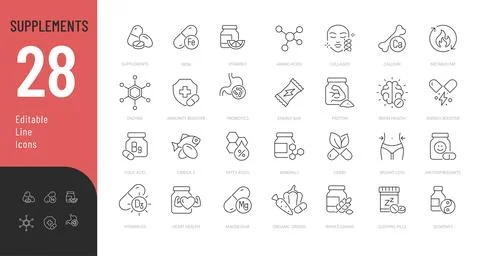 Supplements Line Editable Icons set. Stock Illustration
