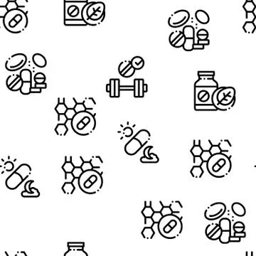 Supplements Sport Seamless Contour Pattern Vector Stock Illustration