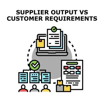Supplier output versus customer requirements concept illustration Illustrazione stock