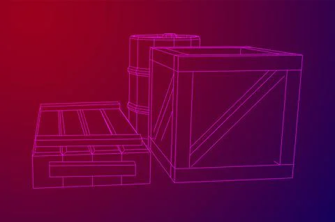 Supplies cargo concept. Pile boxes and barrels. Wireframe low poly mesh Stock Illustration