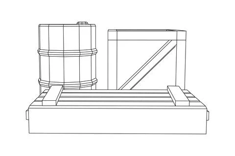 Supplies cargo concept. Pile boxes and barrels. Wireframe low poly mesh Stock Illustration