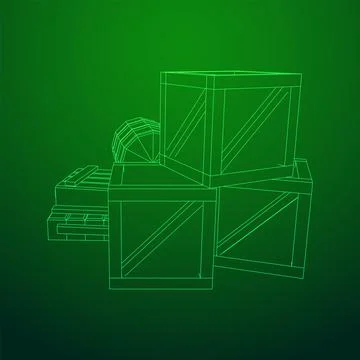 Supplies cargo concept. Pile boxes and barrels. Wireframe low poly mesh Stock Illustration