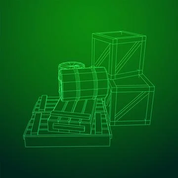 Supplies cargo concept. Pile boxes and barrels. Wireframe low poly mesh Stock Illustration
