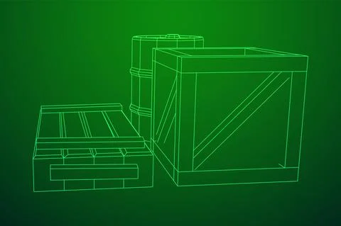 Supplies cargo concept. Pile boxes and barrels. Wireframe low poly mesh Stock Illustration